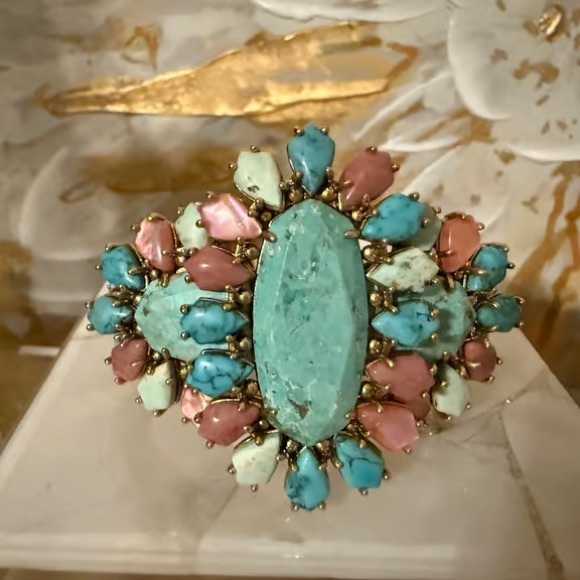 Kendra Scott Turquoise and Pink Gem Brooch - Picture 1 of 4